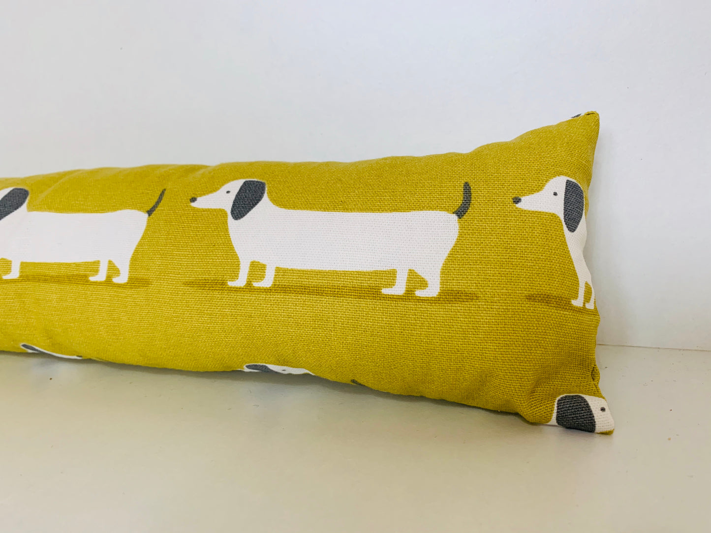 Dachshund Yellow Print Draught Excluder – Weighted, Bright Dog Lover’s Decor