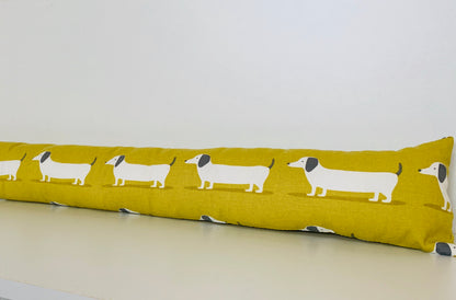 Dachshund Yellow Print Draught Excluder – Weighted, Bright Dog Lover’s Decor