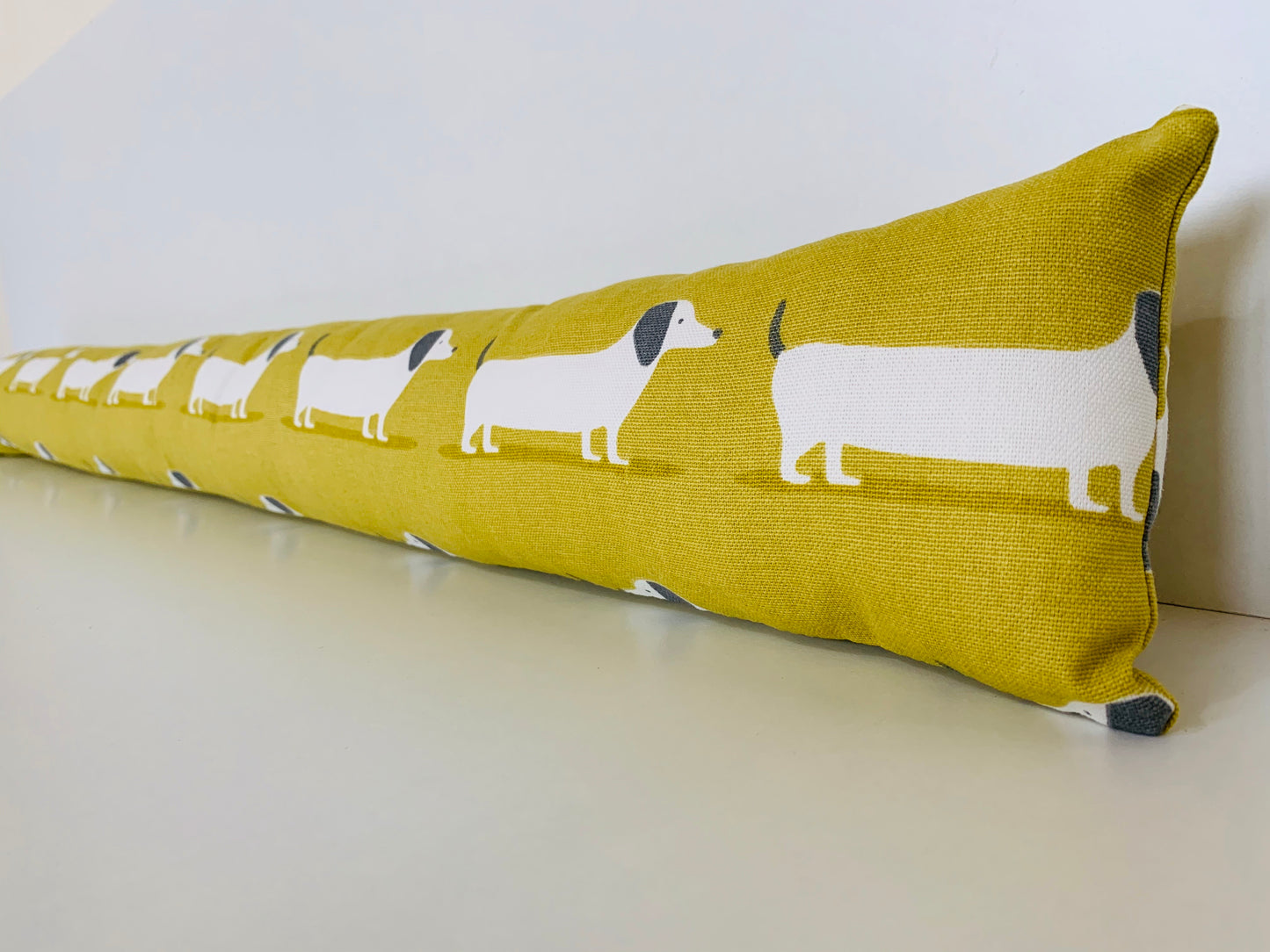 Dachshund Yellow Print Draught Excluder – Weighted, Bright Dog Lover’s Decor