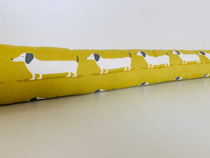 Dachshund Yellow Print Draught Excluder – Weighted, Bright Dog Lover’s Decor