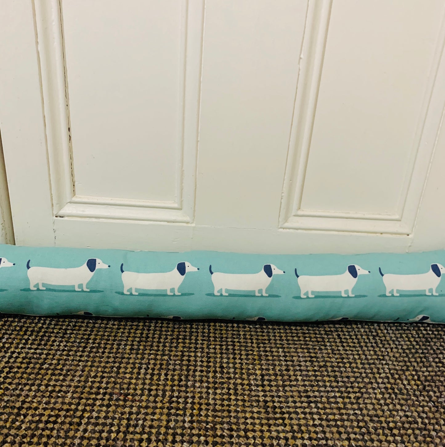 Dachshund Blue Print Draught Excluder – Weighted 70-200cm, Fun Dog Lover’s Decor