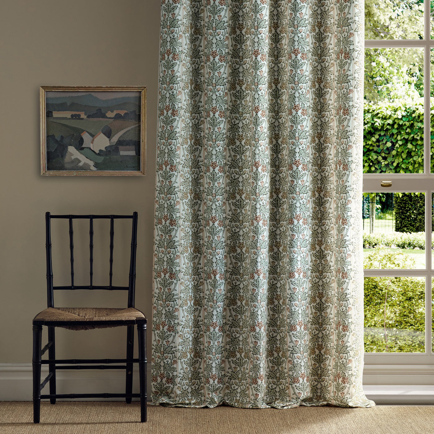 Morris Oak & Blossom Chestnut/Primrose Roman Blind