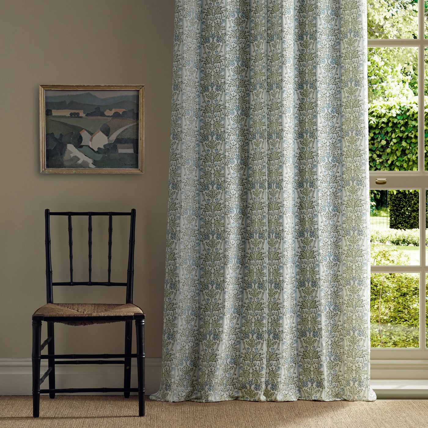 Morris Oak & Blossom Umber/Mineral Blue Roman Blind