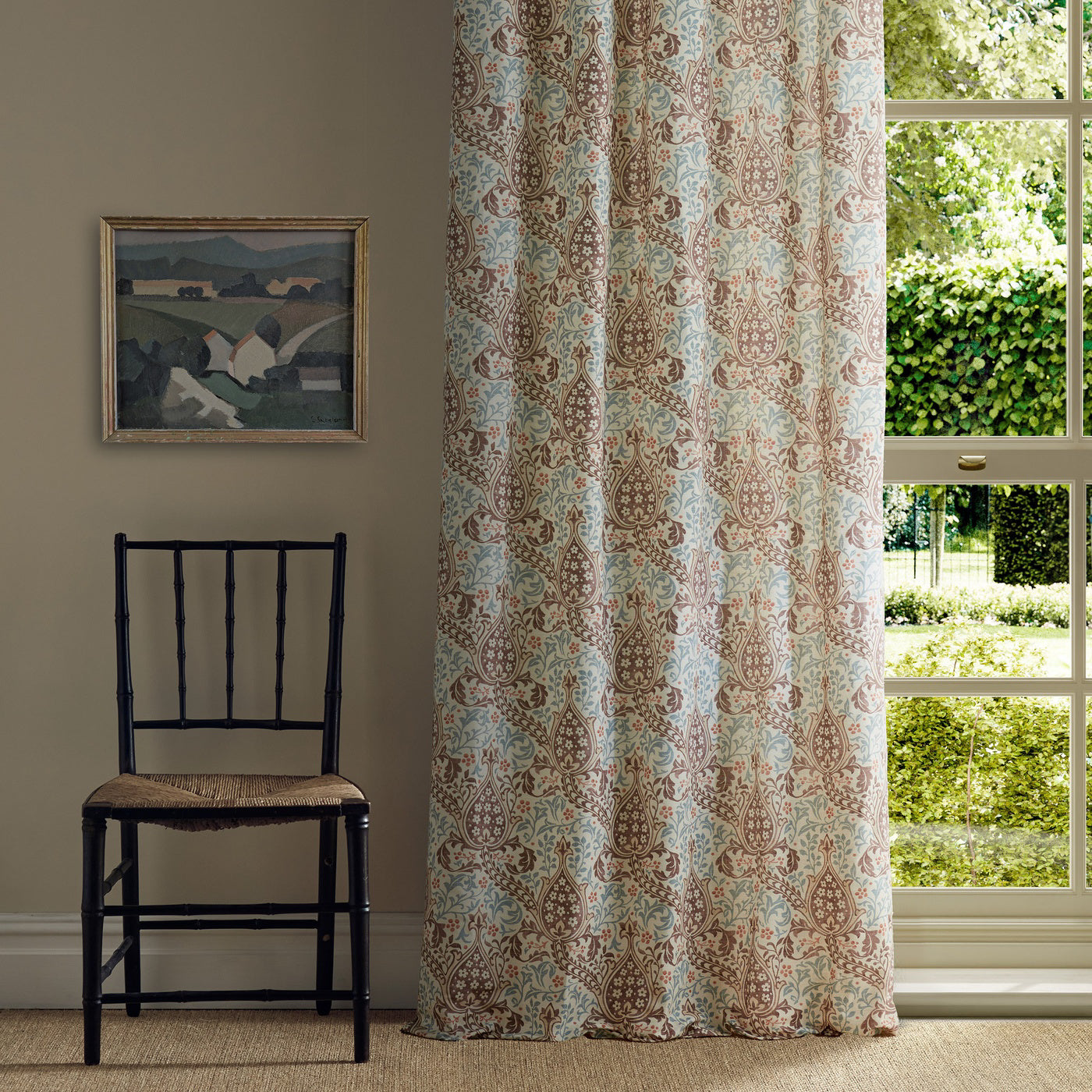 Morris Persian Tulip Umber/Mineral Blue Roman Blind