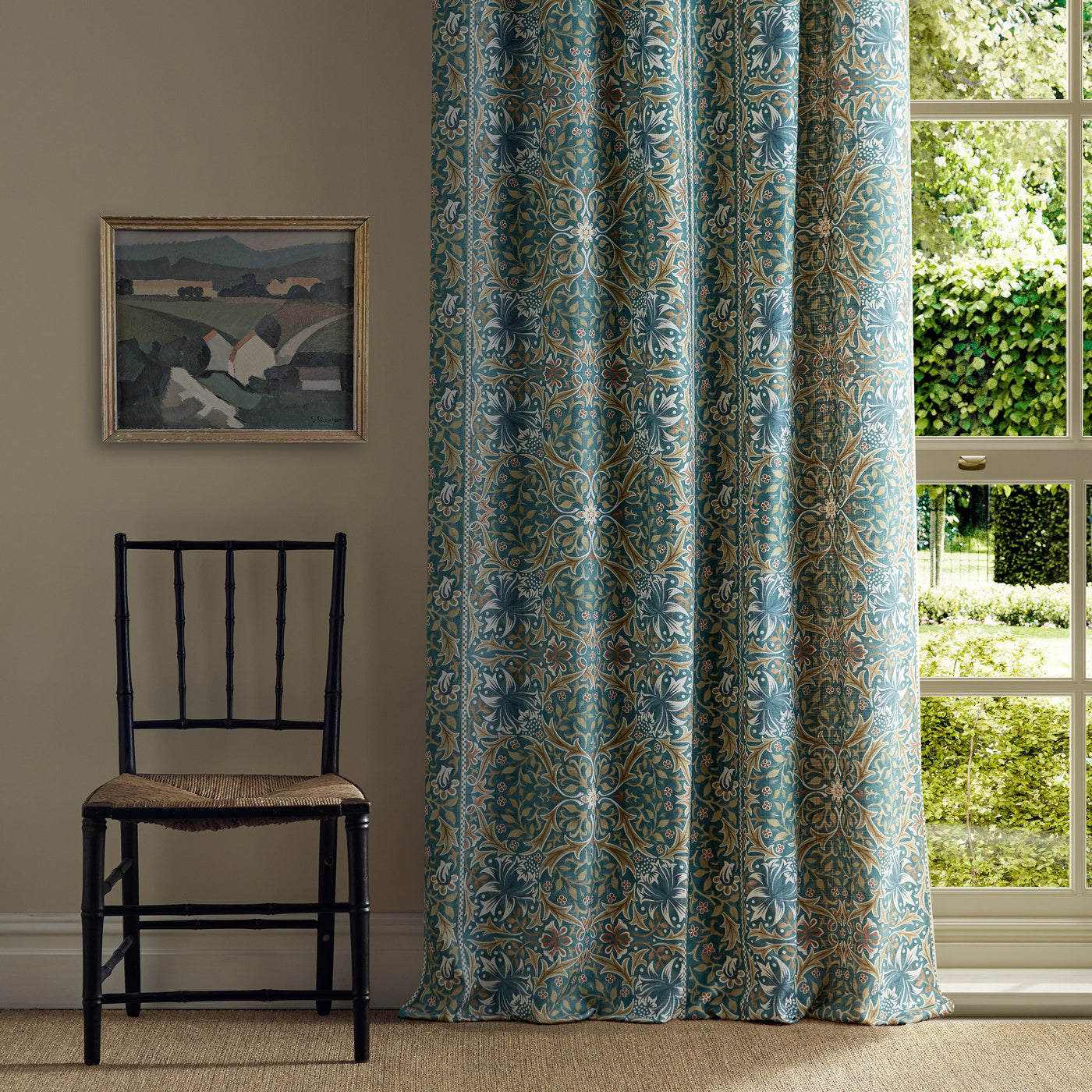 Morris Walthamstow Teal/Ochre Roman Blind