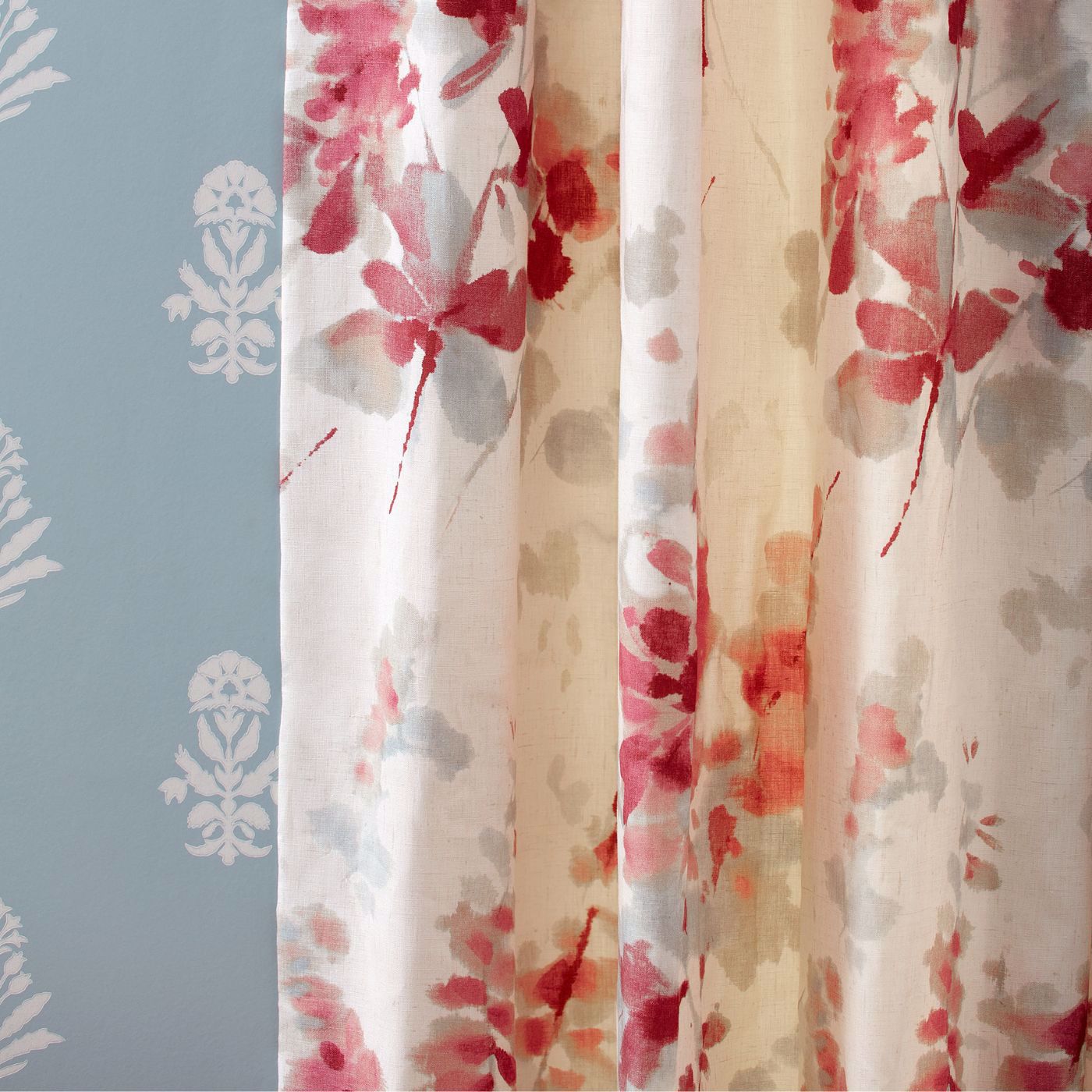 Sanderson Delphiniums Coral Roman Blind