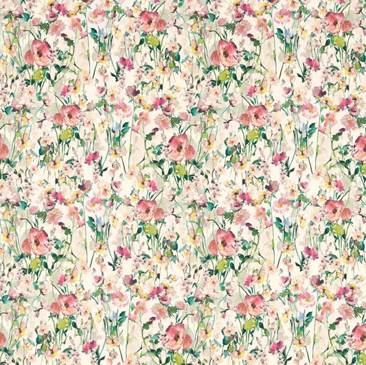 Made to measure Wild Meadow Blush Roman Blind in Clarke & Clarke floral cotton fabric.