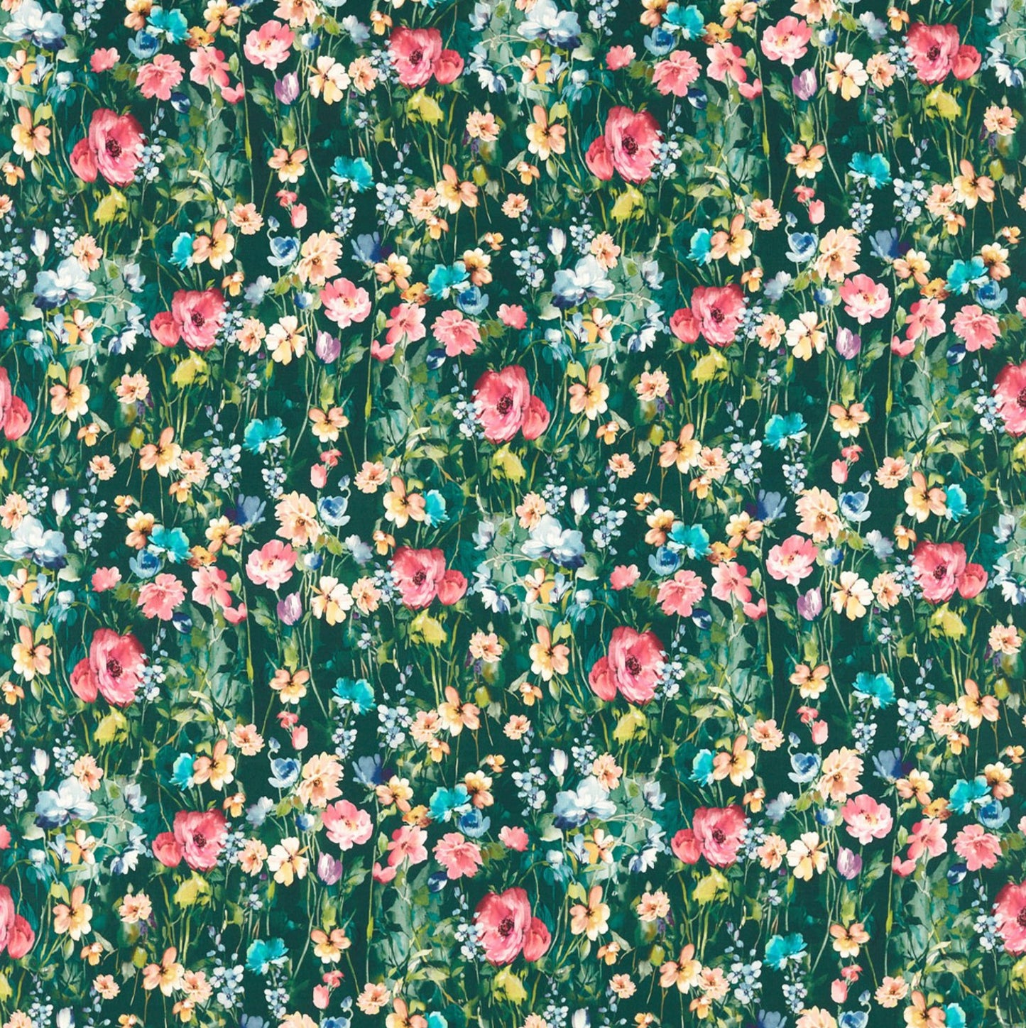 Made to measure Wild Meadow Forest Roman Blind in Clarke & Clarke botanical cotton fabric.
