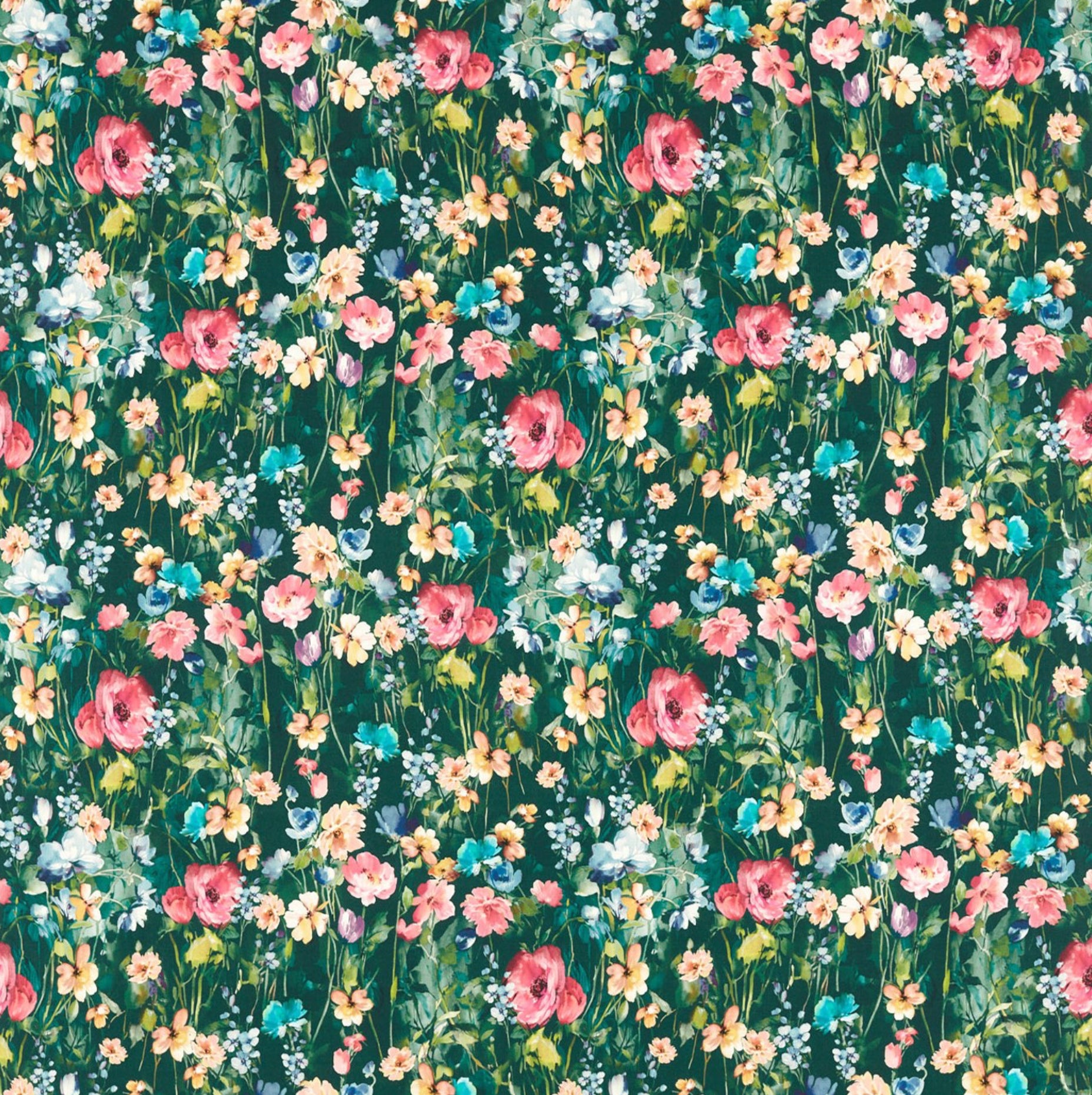 Made to measure Wild Meadow Forest Roman Blind in Clarke & Clarke botanical cotton fabric.
