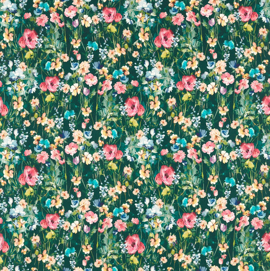 Made to measure Wild Meadow Forest Roman Blind in Clarke & Clarke botanical cotton fabric.
