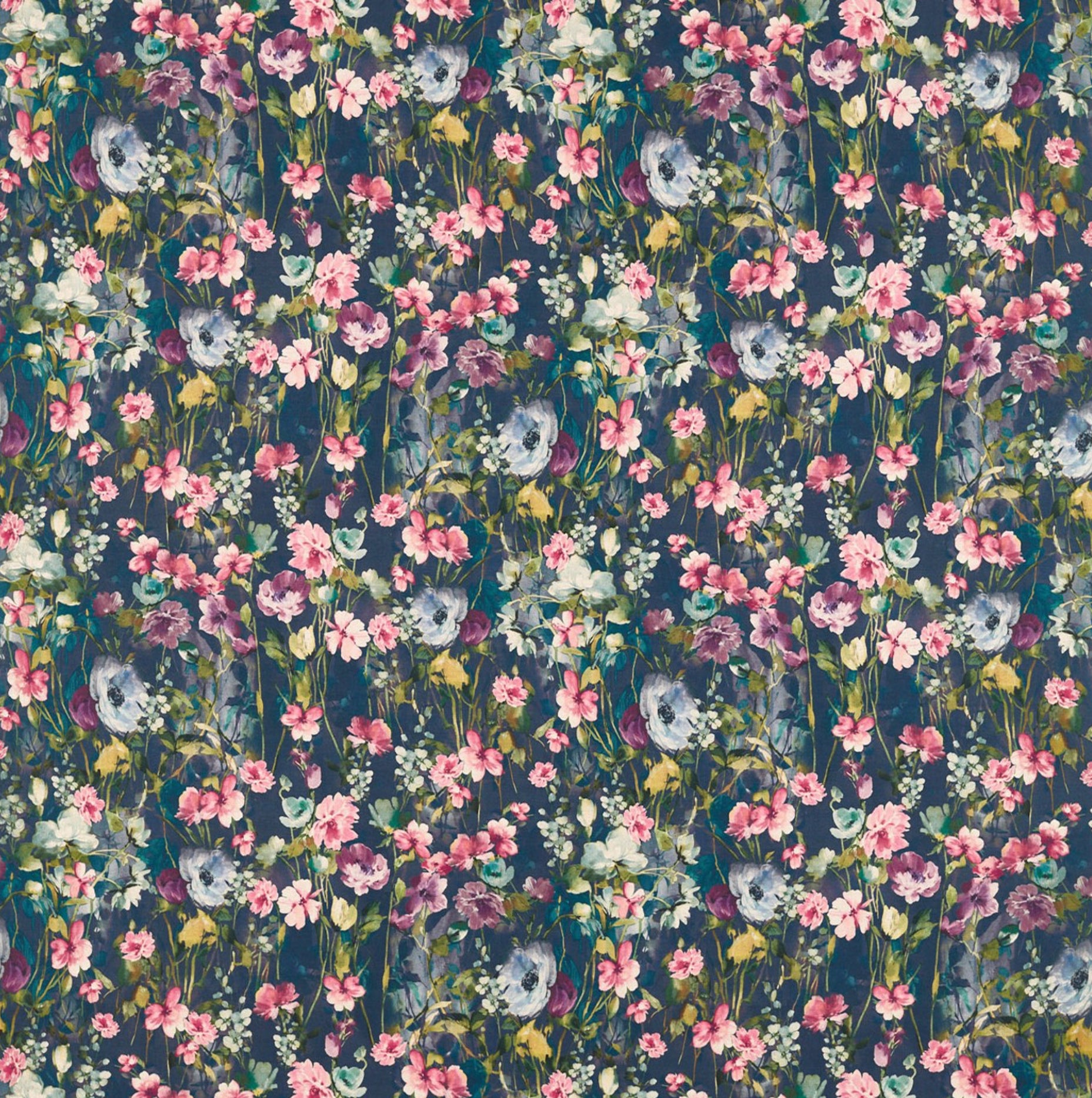Made to measure Wild Meadow Multi Linen Roman Blind in Clarke & Clarke colourful floral cotton fabric.