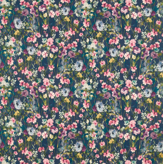 Made to measure Wild Meadow Multi Linen Roman Blind in Clarke & Clarke colourful floral cotton fabric.