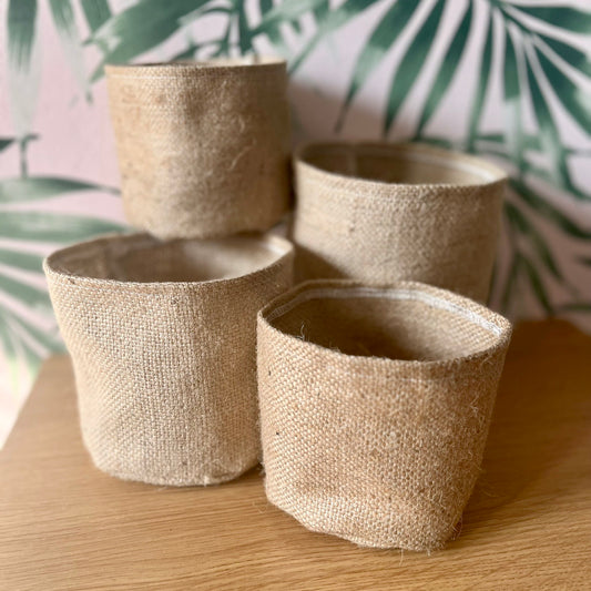 Rustic Hessian Burlap Plant Pot Cover, Storage Basket, Mid Century Chic, House Plant Cover, Indoor Planter