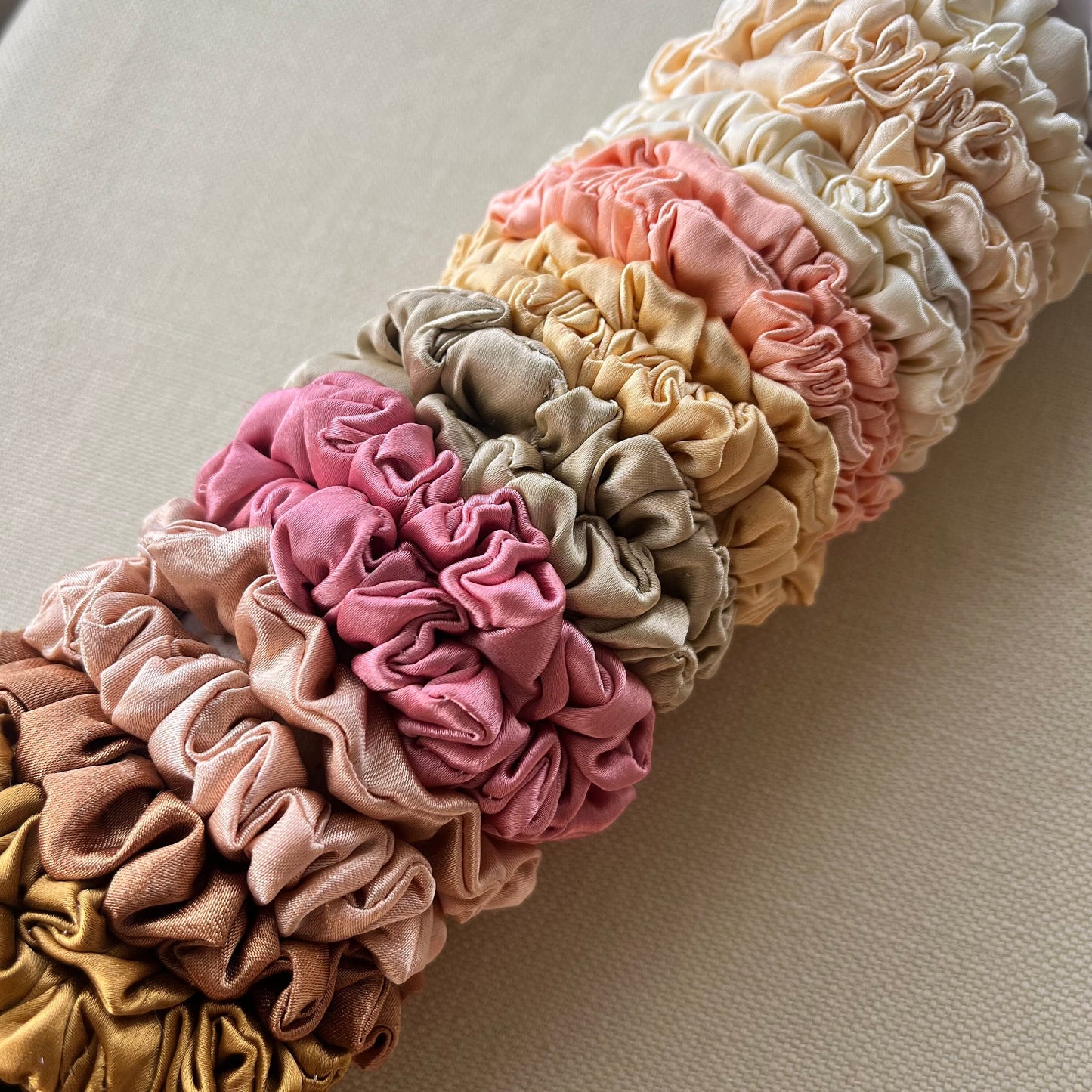 Blush Pink Satin Scrunchies Set, Wedding Favors or Bridesmaid Gift for her, Handmade Silk Hair Scrunchies Set Oversized