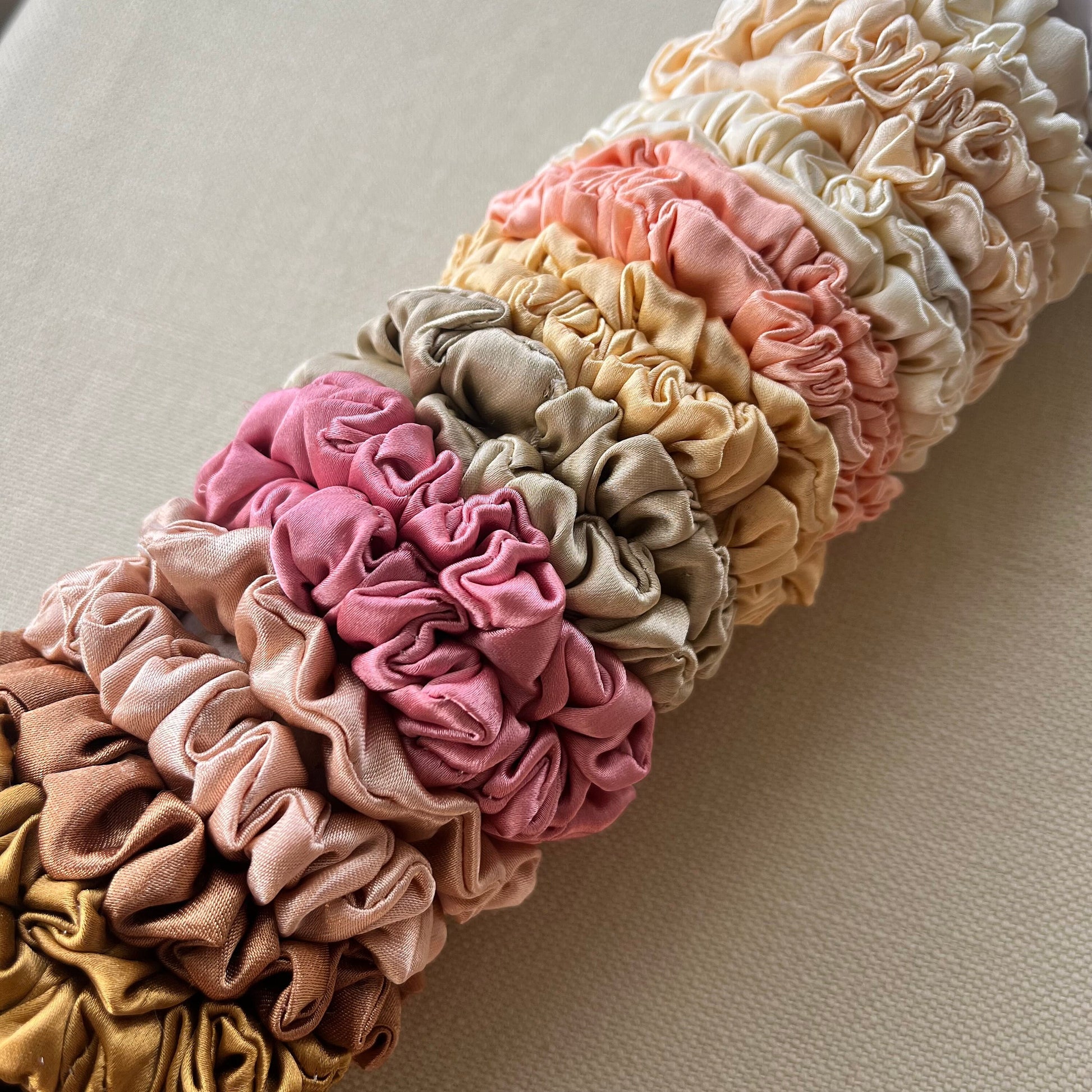 Blush Pink Satin Scrunchies Set, Wedding Favors or Bridesmaid Gift for her, Handmade Silk Hair Scrunchies Set Oversized