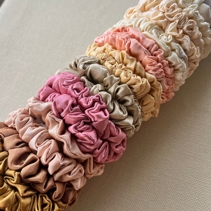 Blush Pink Satin Scrunchies Set, Wedding Favors or Bridesmaid Gift for her, Handmade Silk Hair Scrunchies Set Oversized