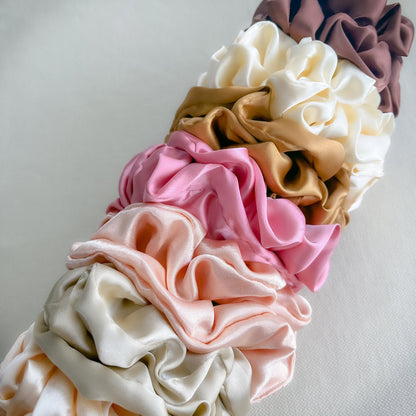 Blush Pink Satin Scrunchies Set, Wedding Favors or Bridesmaid Gift for her, Handmade Silk Hair Scrunchies Set Oversized