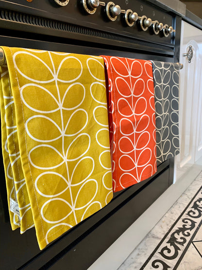 Retro Stem Tea Towels, Kitchen Towels, Set of 3, Singles, Handsewn, Mid Century Scandi Print Orla Fabric