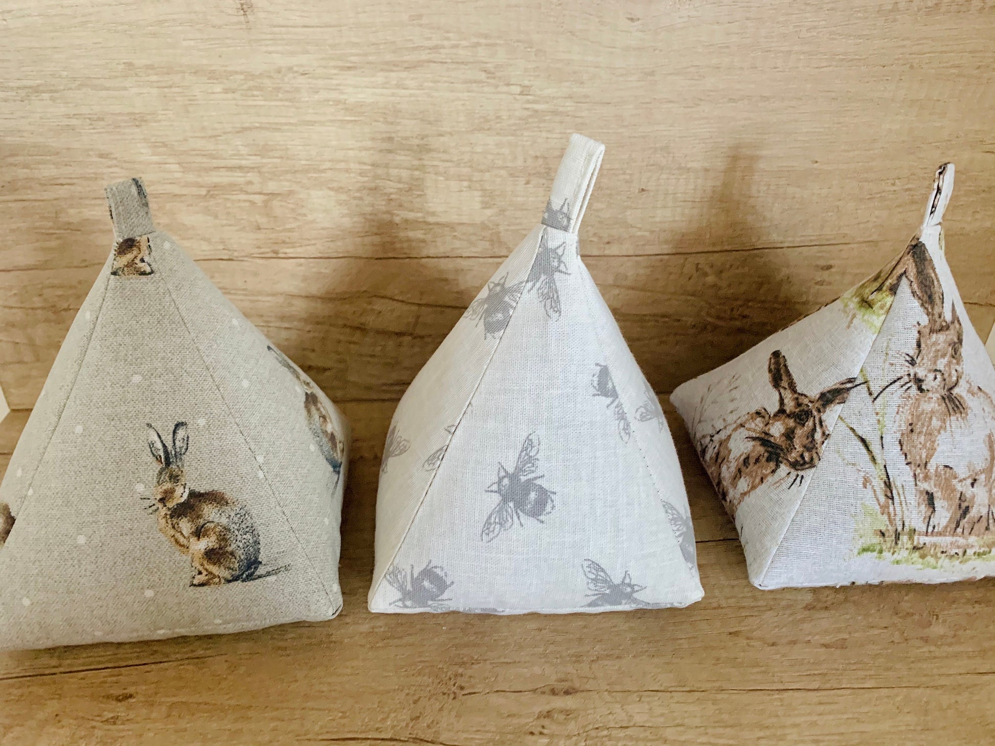 Wild Hare Rabbit Woodland Print Filled Pyramid Door Stop Fabric Weighted