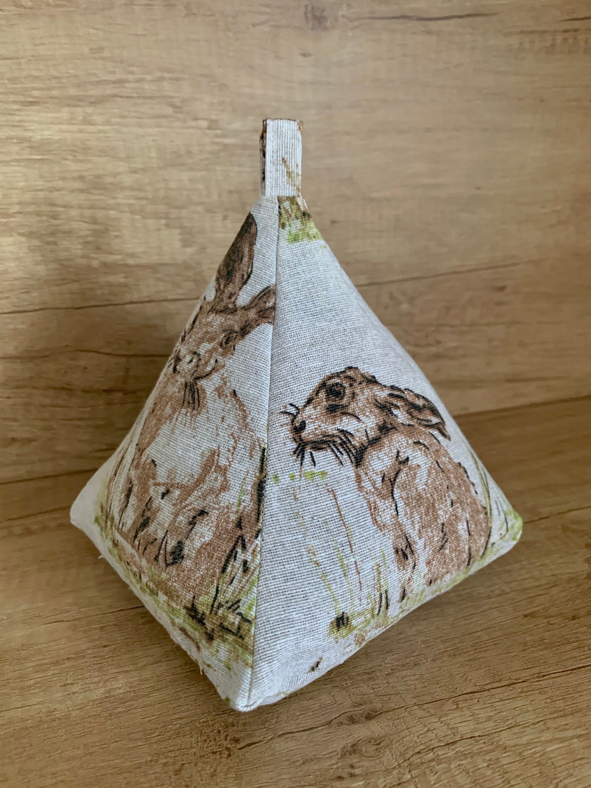 Wild Hare Rabbit Woodland Print Filled Pyramid Door Stop Fabric Weighted