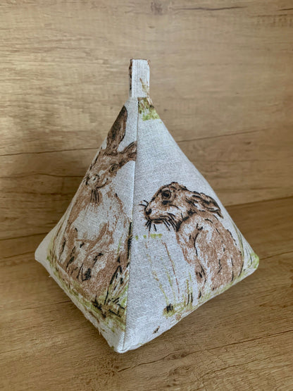 Wild Hare Rabbit Woodland Print Filled Pyramid Door Stop Fabric Weighted
