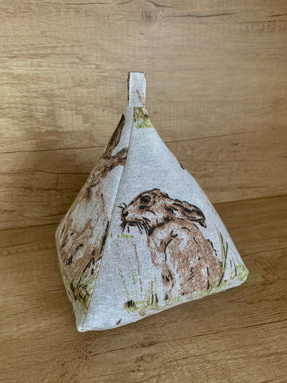 Wild Hare Rabbit Woodland Print Filled Pyramid Door Stop Fabric Weighted