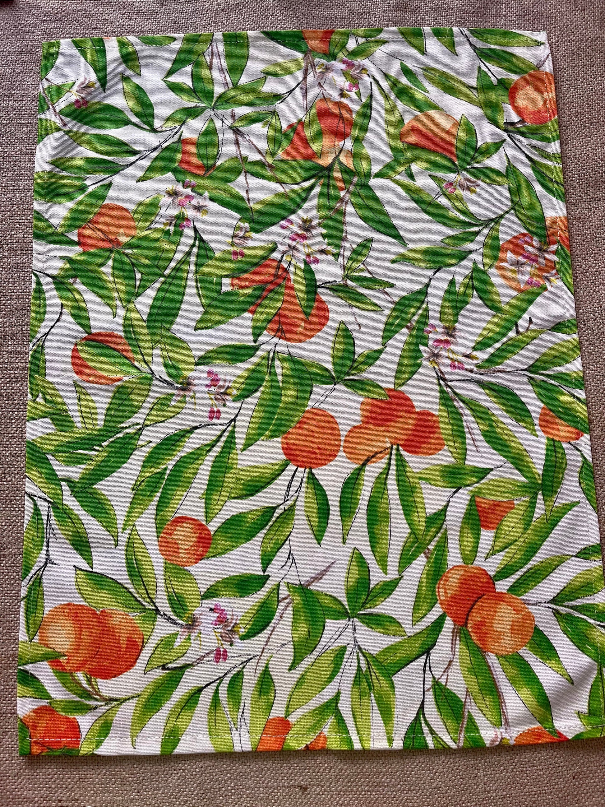 Spanish Orange Print Handcrafted Kitchen Tea Towel - Mediterranean Citrus Linens, Kitchen accessories