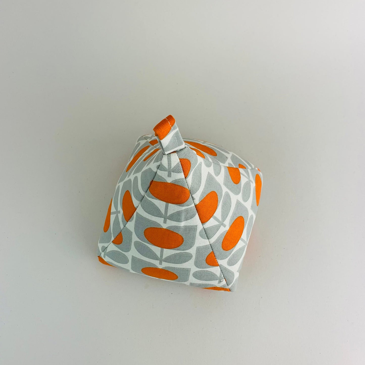 Grey & Orange Stem Door Stop Large Wheat Filled Pyramid, Modern Retro Home Decor Fabric Weight, Orla Kiely Print