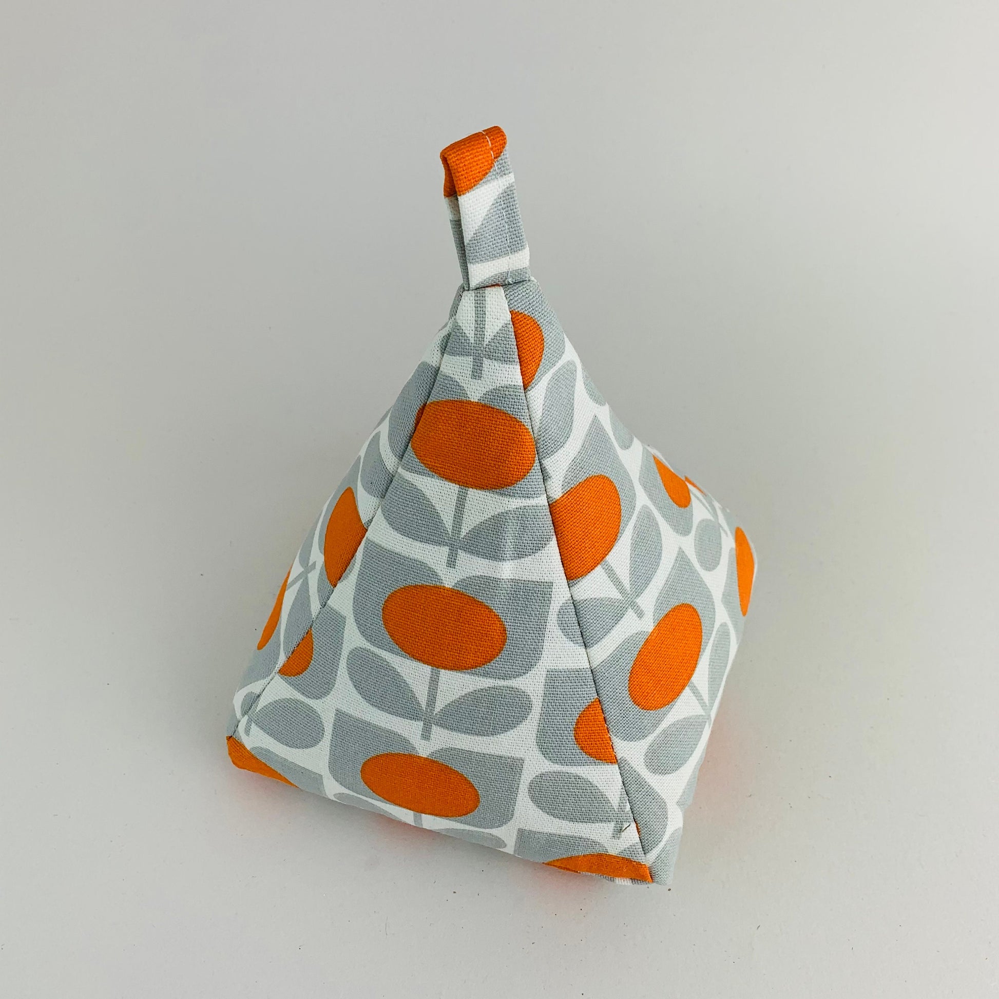Grey & Orange Stem Door Stop Large Wheat Filled Pyramid, Modern Retro Home Decor Fabric Weight, Orla Kiely Print