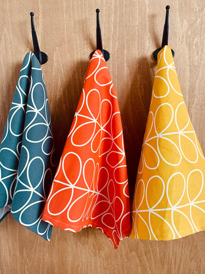 Retro Stem Tea Towels, Kitchen Towels, Set of 3, Singles, Handsewn, Mid Century Scandi Print Orla Fabric