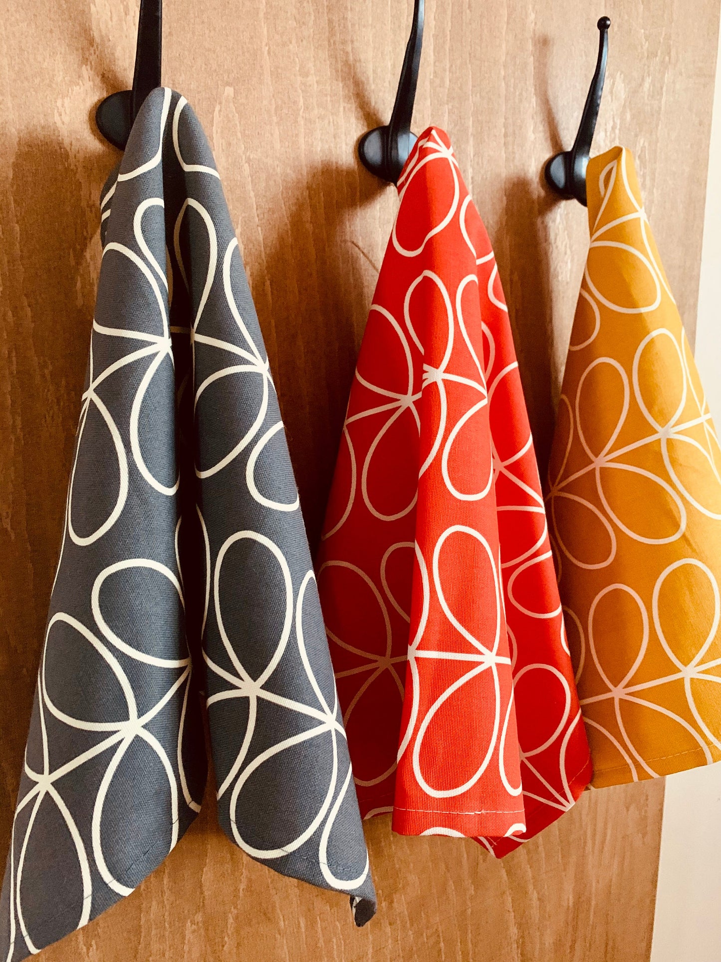 Retro Stem Tea Towels, Kitchen Towels, Set of 3, Singles, Handsewn, Mid Century Scandi Print Orla Fabric