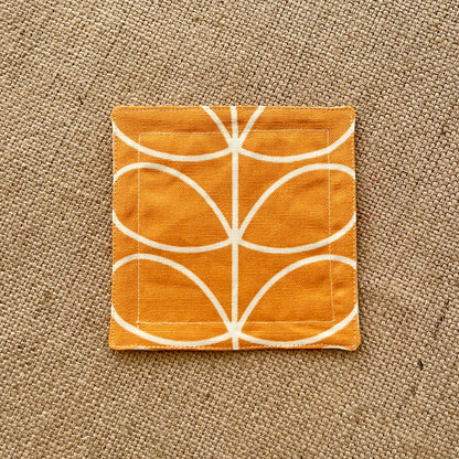 Retro Orange Fabric Coasters x 2 - Papaya Stem & Sweet Pea, Set of Double-Sided Cotton Coasters Mid Century Scandi Print