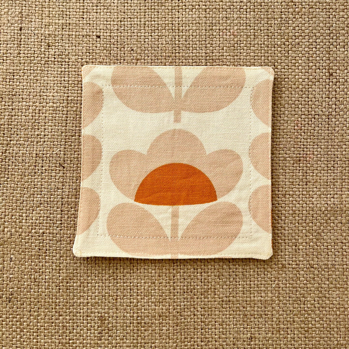 Retro Orange Fabric Coasters x 2 - Papaya Stem & Sweet Pea, Set of Double-Sided Cotton Coasters Mid Century Scandi Print
