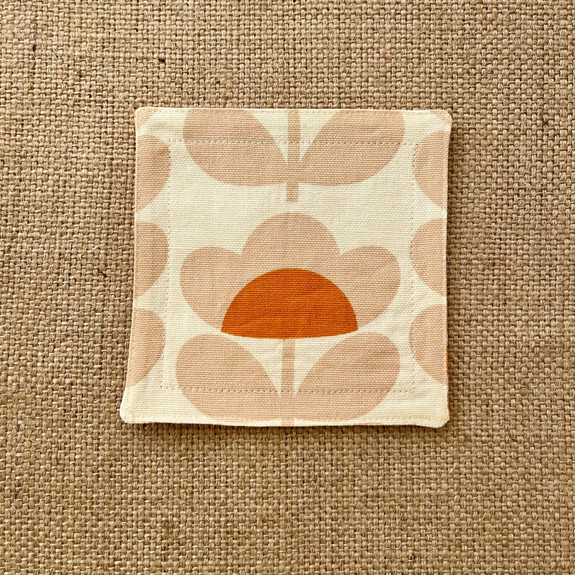 Retro Orange Fabric Coasters x 2 - Papaya Stem & Sweet Pea, Set of Double-Sided Cotton Coasters Mid Century Scandi Print