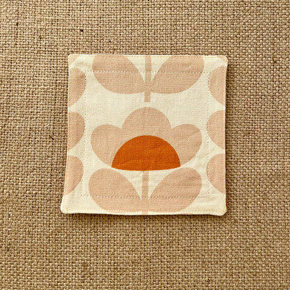 Retro Orange Fabric Coasters x 2 - Papaya Stem & Sweet Pea, Set of Double-Sided Cotton Coasters Mid Century Scandi Print