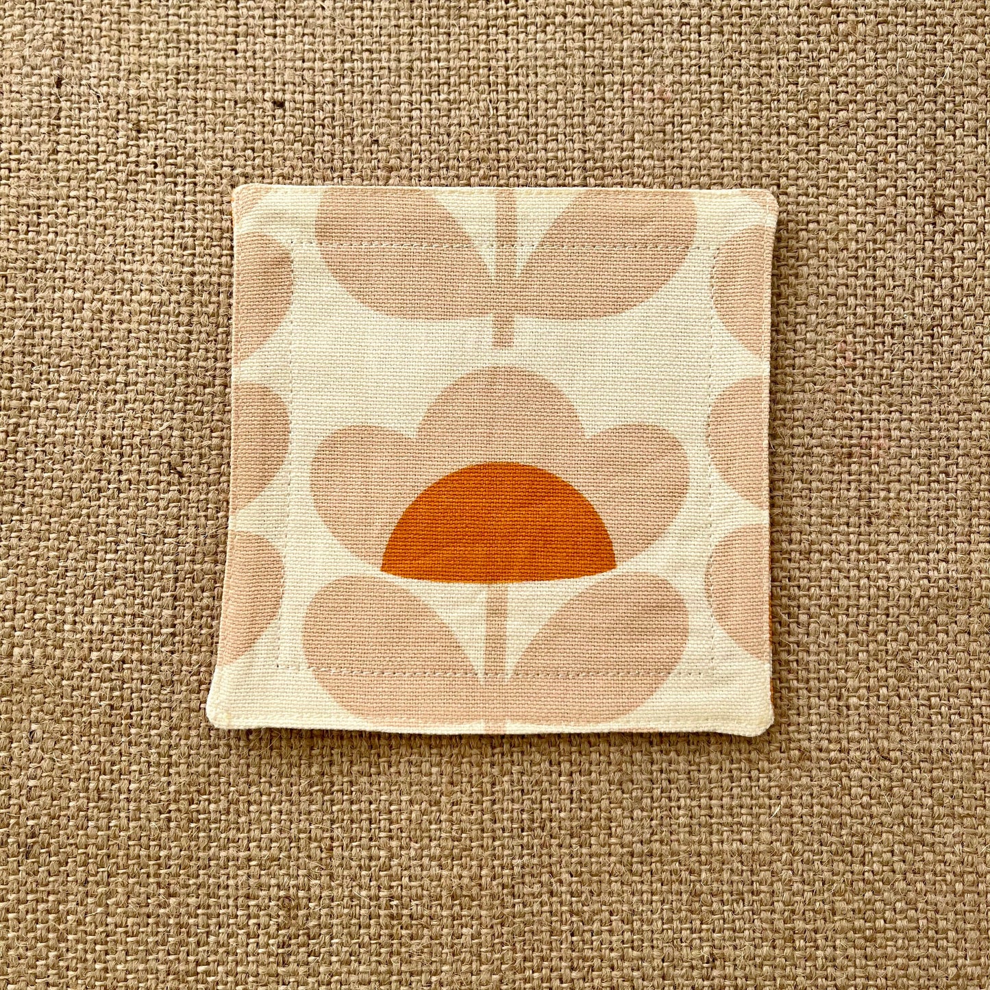 Retro Orange Orla Kiely Fabric Coasters x 2 - Papaya Stem & Sweet Pea, Set of Double-Sided Cotton Drinks Mat Mid Century Scandi Print