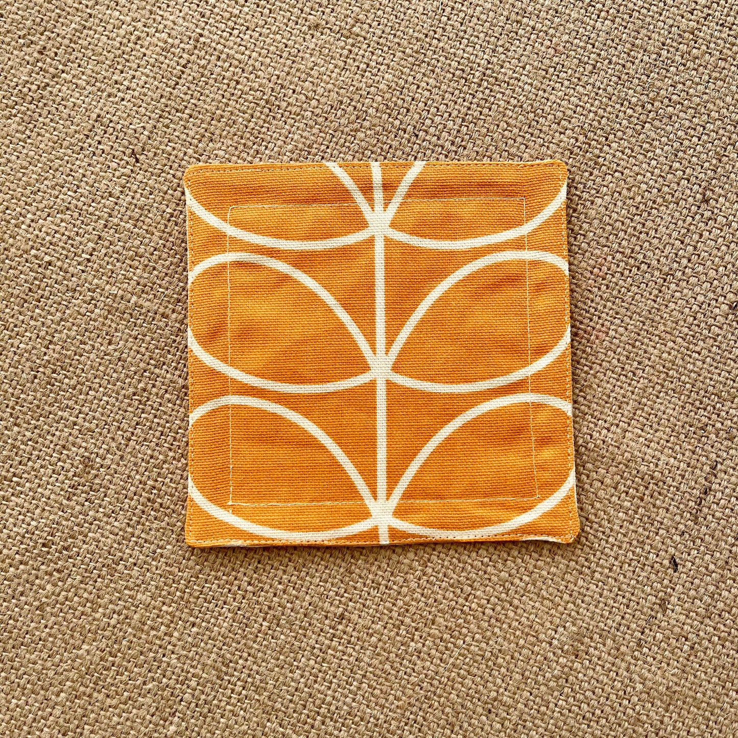 Retro Flower Orange Fabric Coasters x 2 - Papaya Grey & Orange, Set of Double-Sided Cotton Coasters Scandi Print