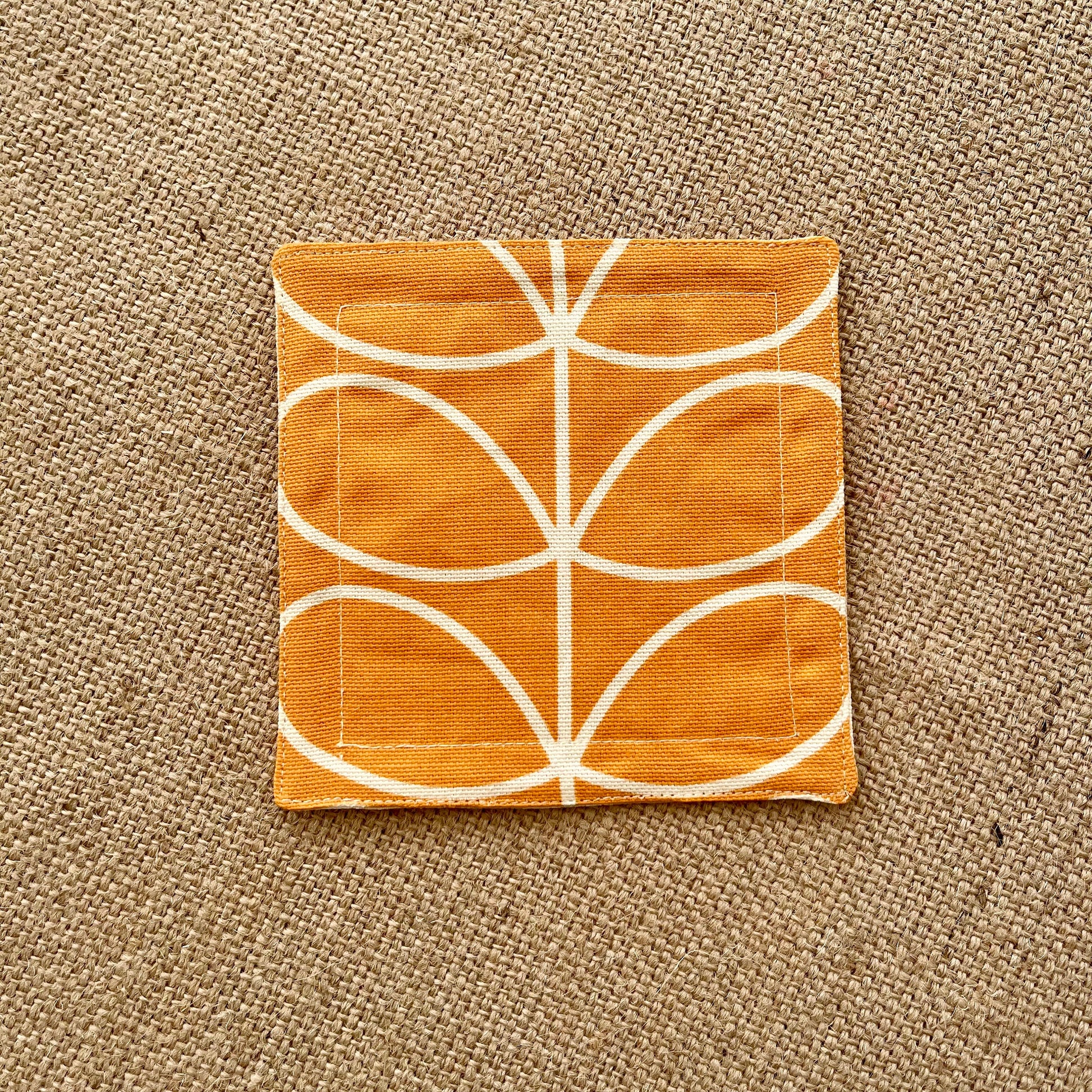 Retro Flower Orange Fabric Coasters x 2 - Papaya Grey & Orange, Set of Double-Sided Cotton Coasters Scandi Print