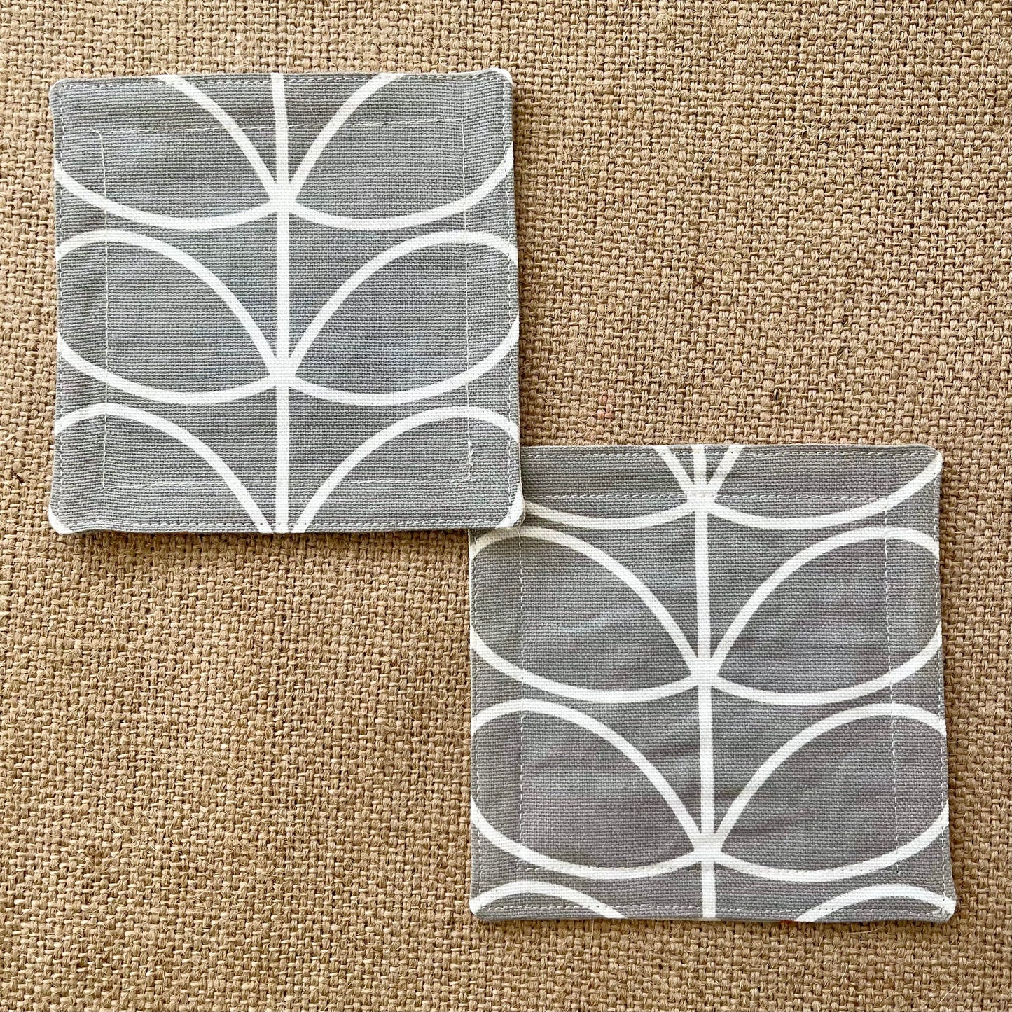 Retro Grey & Orange Coasters x 2 - Silver Stem, Set of Double-Sided Cotton Coasters Scandi Print Orla Kiely