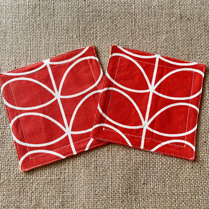 Orla Kiely Grey Oval and Grey Stem Print Fabric Coasters Double Sided Set of 2. Mid Century Modern Retro Print
