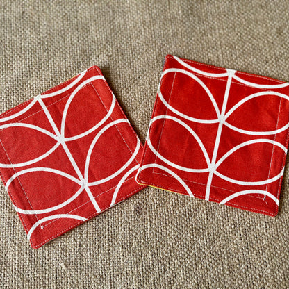 Orla Kiely Grey Oval and Grey Stem Print Fabric Coasters Double Sided Set of 2. Mid Century Modern Retro Print