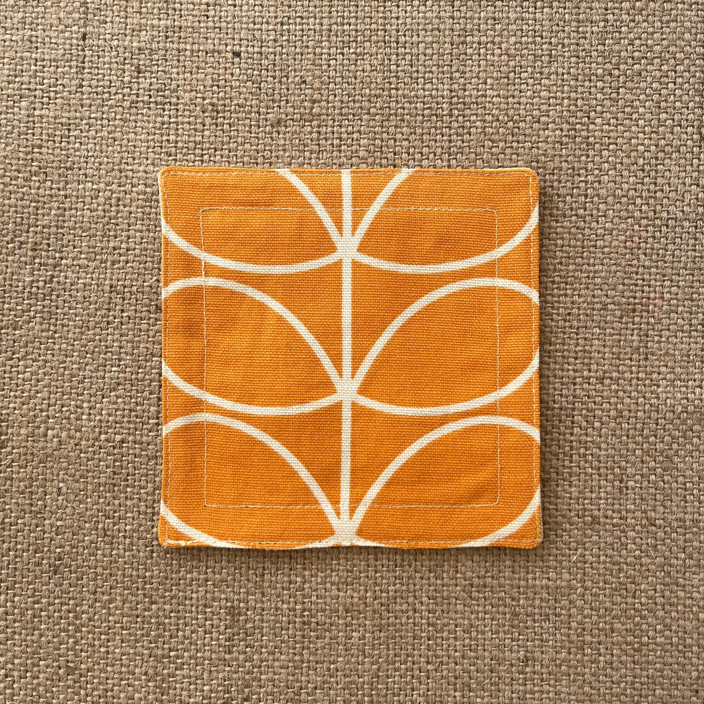 Retro Orange Fabric Coasters x 2 - Papaya Stem & Sweet Pea, Set of Double-Sided Cotton Coasters Mid Century Scandi Print
