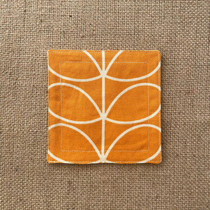 Retro Orange Fabric Coasters x 2 - Papaya Stem & Sweet Pea, Set of Double-Sided Cotton Coasters Mid Century Scandi Print