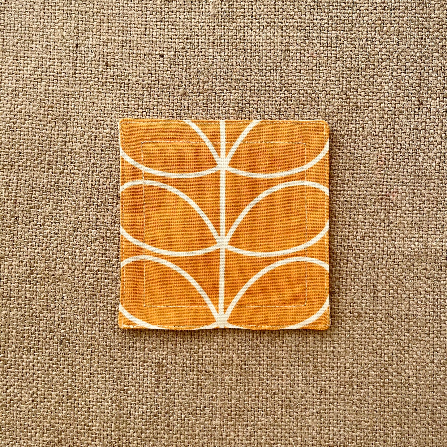 Retro Orange Fabric Coasters x 2 - Papaya Stem & Sweet Pea, Set of Double-Sided Cotton Coasters Mid Century Scandi Print