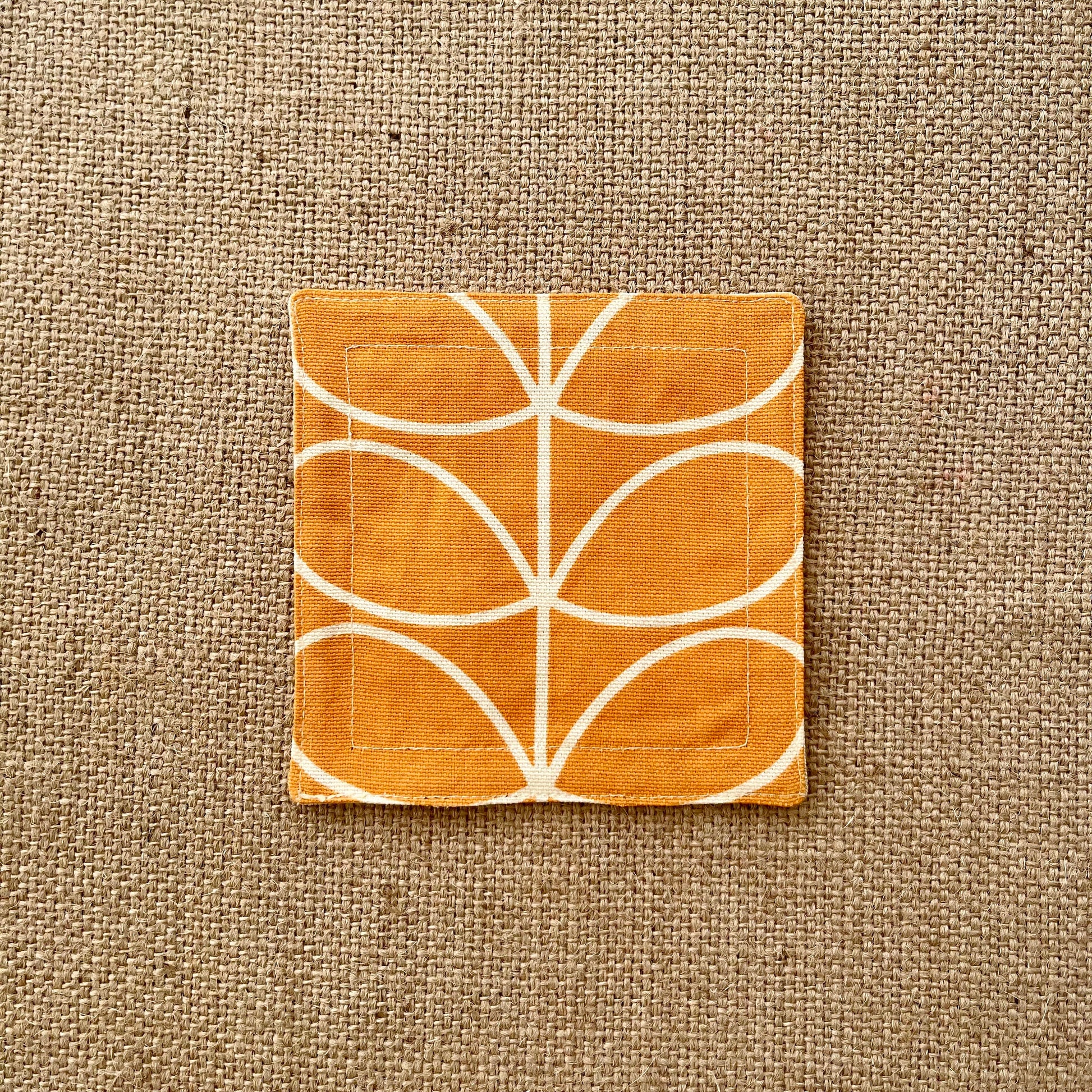 Retro Orange Fabric Coasters x 2 - Papaya Stem & Sweet Pea, Set of Double-Sided Cotton Coasters Mid Century Scandi Print