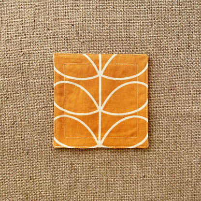 Retro Orange Orla Kiely Fabric Coasters x 2 - Papaya Stem & Sweet Pea, Set of Double-Sided Cotton Drinks Mat Mid Century Scandi Print