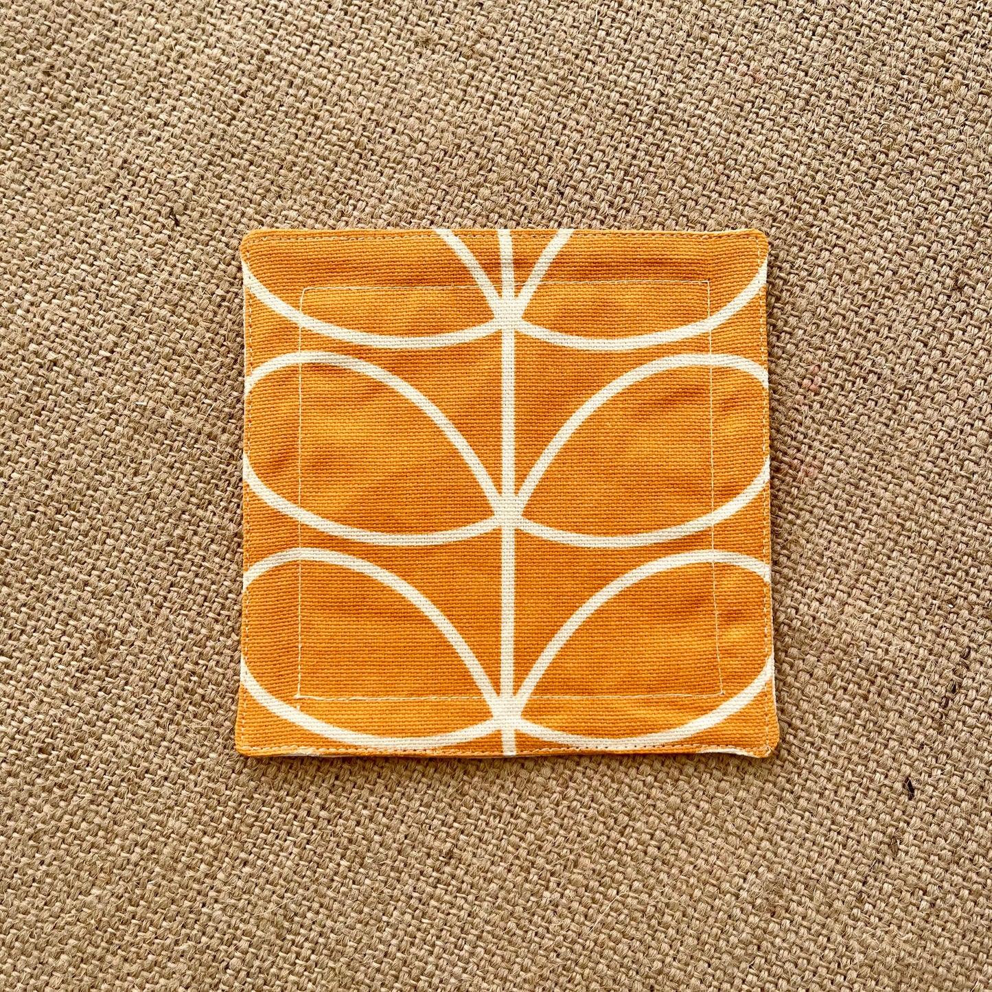 Retro Flower Orange Fabric Coasters x 2 - Papaya Grey & Orange, Set of Double-Sided Cotton Coasters Scandi Print
