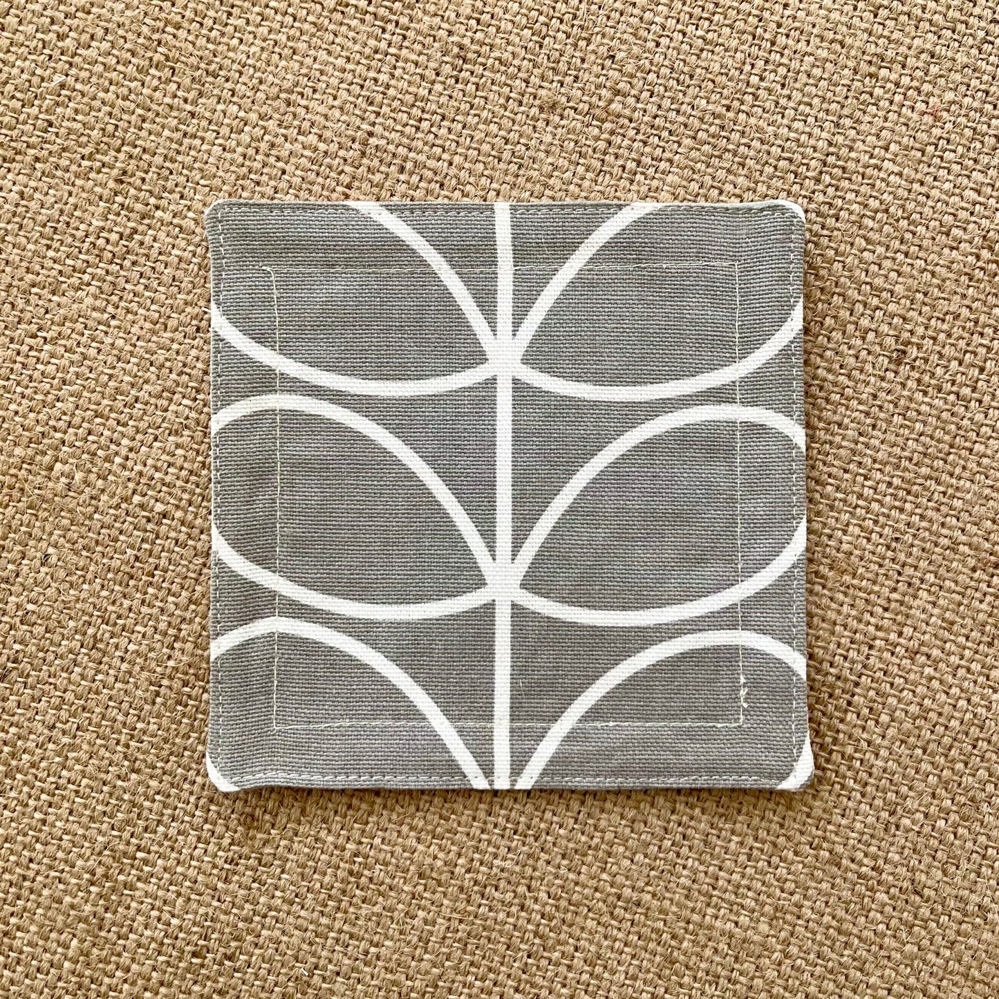 Retro Grey & Orange Coasters x 2 - Silver Stem, Set of Double-Sided Cotton Coasters Scandi Print Orla Kiely