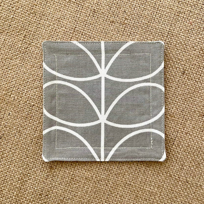 Retro Grey & Orange Coasters x 2 - Silver Stem, Set of Double-Sided Cotton Coasters Scandi Print Orla Kiely