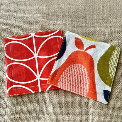 Orla Kiely Grey Oval and Grey Stem Print Fabric Coasters Double Sided Set of 2. Mid Century Modern Retro Print